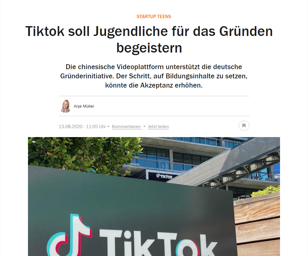 Die Videoplattform unterstützt Startup Teens